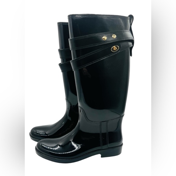 COACH TARA TALL BLACK GLOSSY RUBBER RAIN BOOTS SIZE 11 - Picture 1 of 12